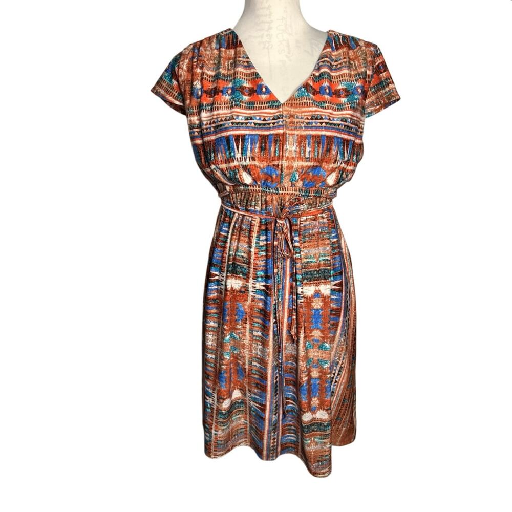 John Paul Richard Geometric Elastic Double Tie Waist Southwestern Shift Midi‎ LP
